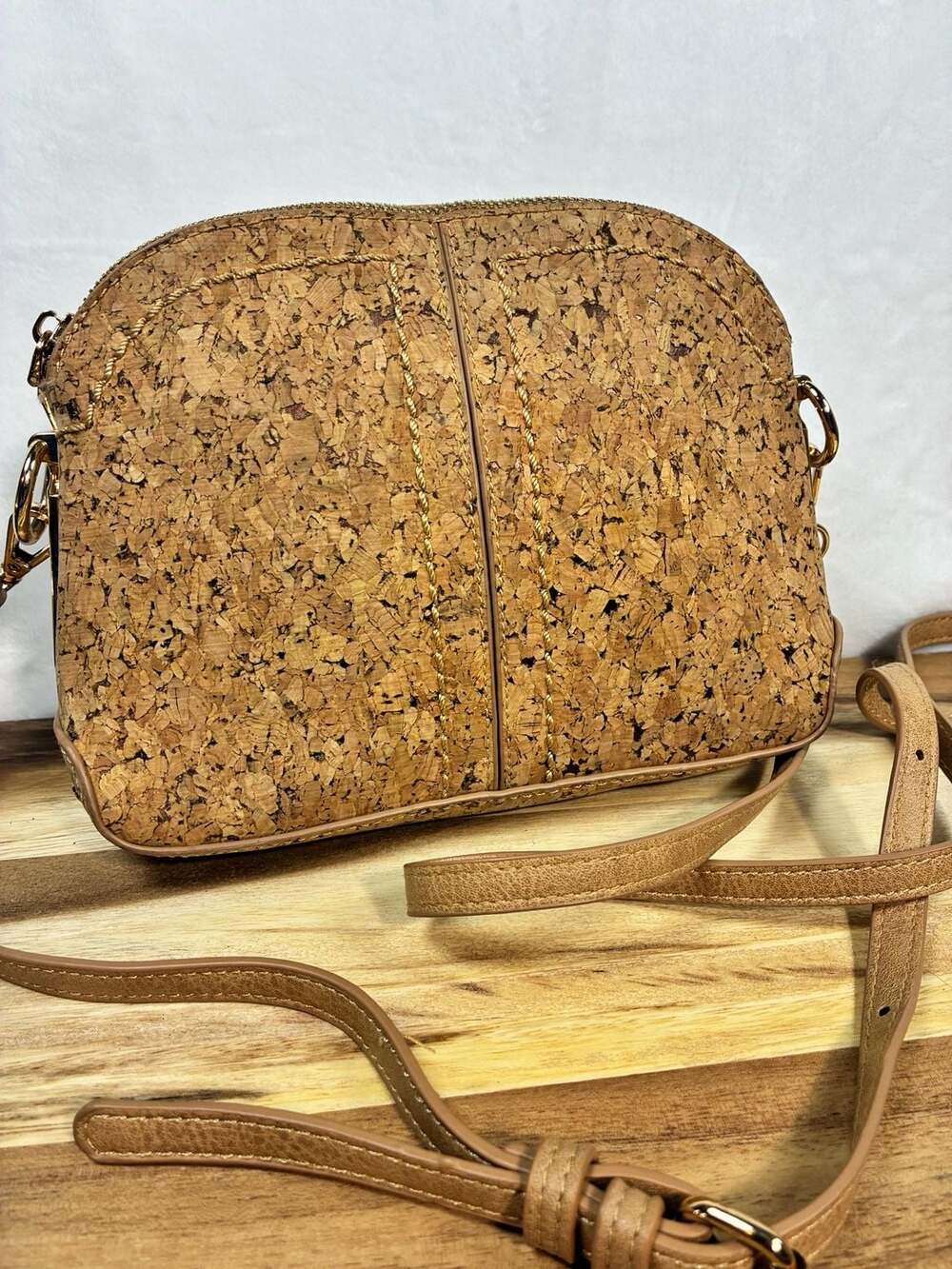 Miztique Cork Crossbody Bag Brown Gold Hardware